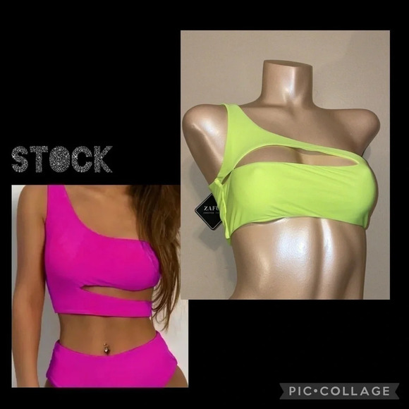 ZAFUL women’s bikini top Medium Neon cutout one shoulder swim bathing suit - Picture 1 of 8
